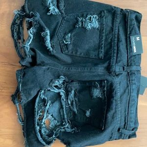 Black Ripped Denim Shorts
